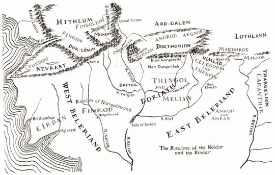  map of Beleriand – the ancient coast of northwestern Middle-Earth 